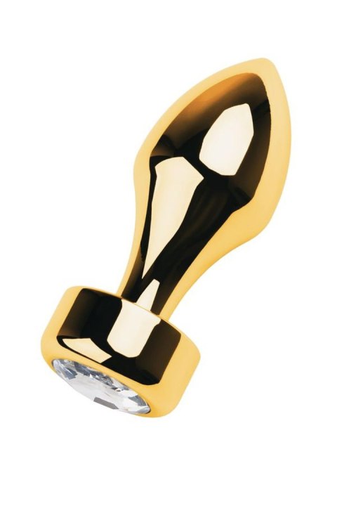 Gold anal plug TOYFA Metal with white round-shaped gem , length 7 cm, diameter 2-3,5 cm, weight 140 gr Metal by TOYFA