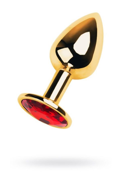 Gold anal plug with gem, red Metal by TOYFA