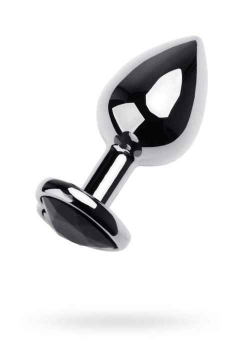 Silver anal plug TOYFA Metal with black heart-shaped gem, length 7 cm, diameter 1,8-3,3 cm, weight 92 gr Metal by TOYFA