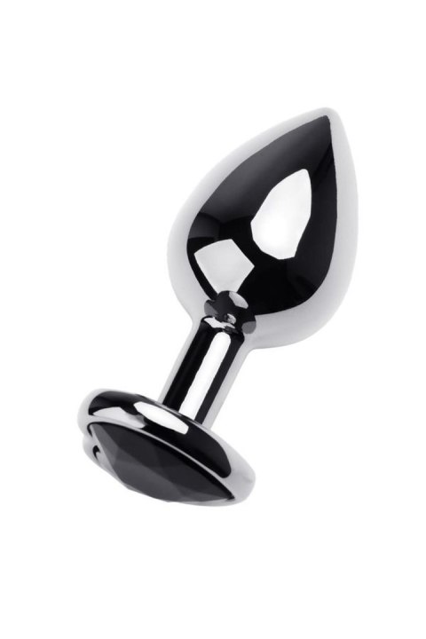 Silver anal plug TOYFA Metal with black heart-shaped gem, length 7 cm, diameter 1,8-3,3 cm, weight 92 gr Metal by TOYFA