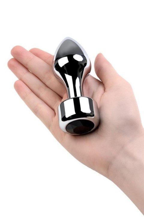 Silver anal plug TOYFA Metal with black round-shaped gem, length 8,2 cm, diameter 2,5-3,8 cm, weight 210 gr Metal by TOYFA