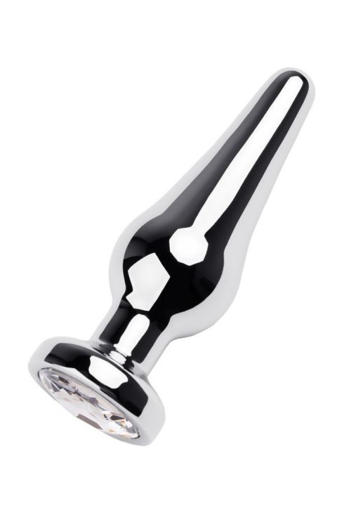 Silver anal plug TOYFA Metal with white round-shaped gem, length 9 cm, diameter 1,5-4 cm, weight 205 gr Metal by TOYFA