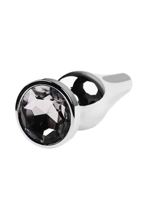 Silver anal plug TOYFA Metal with white round-shaped gem, length 9 cm, diameter 1,5-4 cm, weight 205 gr Metal by TOYFA