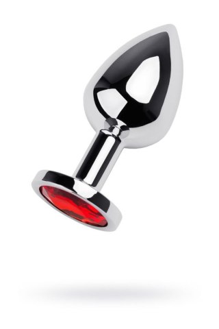 Silver anal plug with gem, red Metal by TOYFA