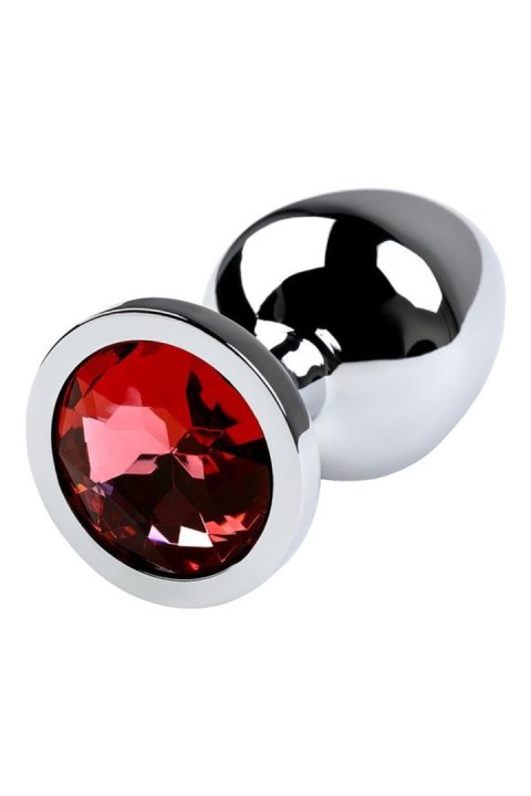 Silver anal plug with gem, red Metal by TOYFA