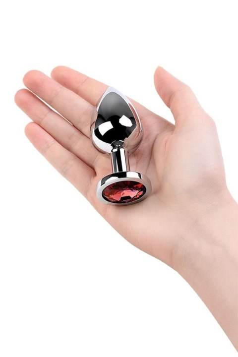 Silver anal plug with gem, red Metal by TOYFA