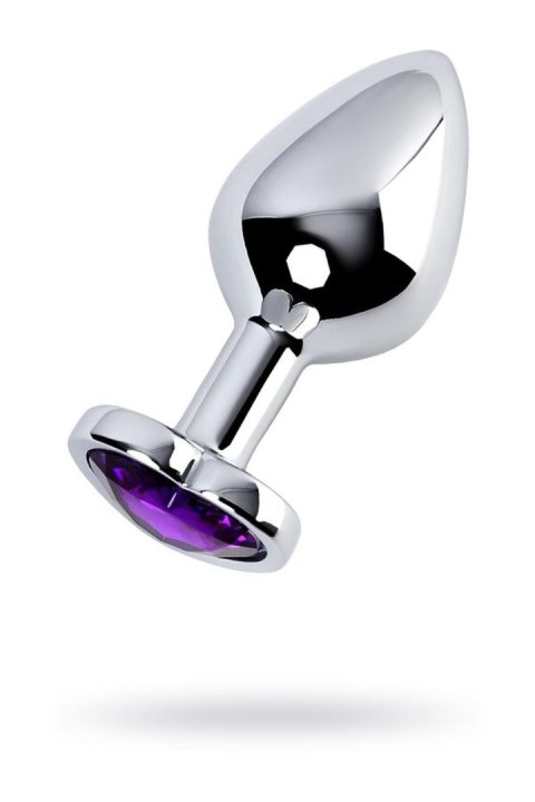 Silver anal plug with purple gem heart-shaped Metal by TOYFA