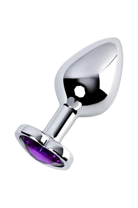 Silver anal plug with purple gem heart-shaped Metal by TOYFA