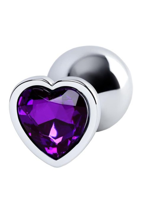 Silver anal plug with purple gem heart-shaped Metal by TOYFA