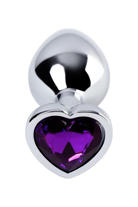 Silver anal plug with purple gem heart-shaped Metal by TOYFA