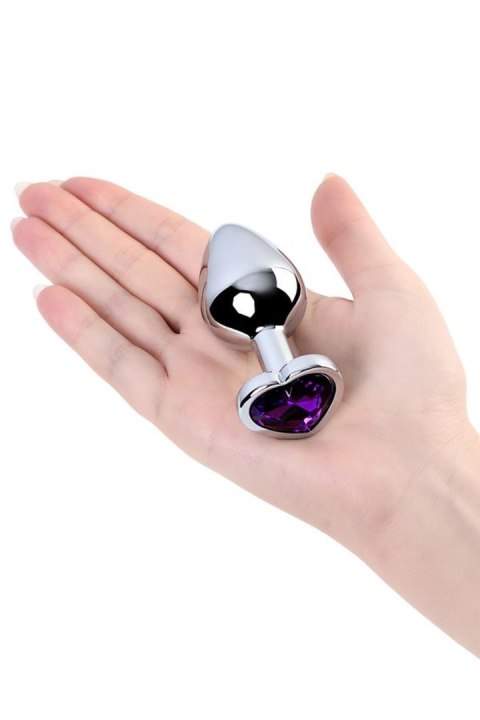 Silver anal plug with purple gem heart-shaped Metal by TOYFA