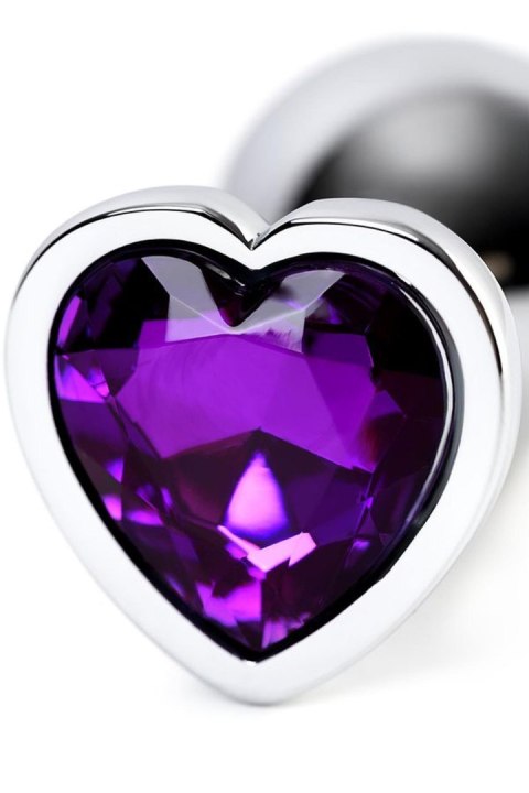 Silver anal plug with purple gem heart-shaped Metal by TOYFA